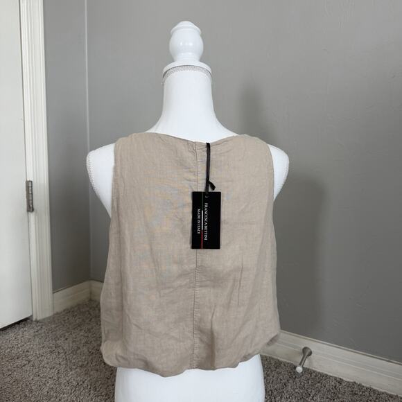 NWT Francesca Bettini Linen Blend Woman’s Blouson Top Sleeveless Sz S Italy Tan - Picture 3 of 8